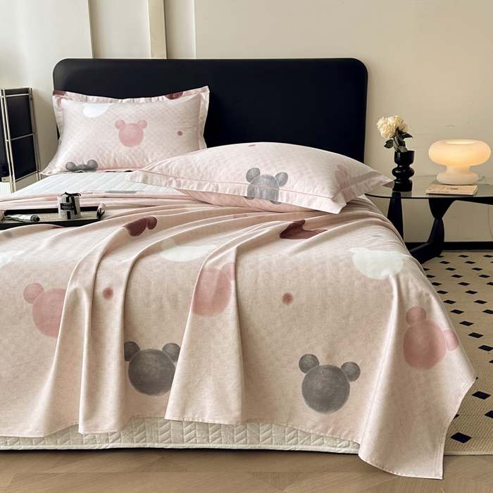 91家纺网 家纺一手货源 找家纺 大柏树 2025新款A类全棉磨毛印花单床单 妙妙屋粉