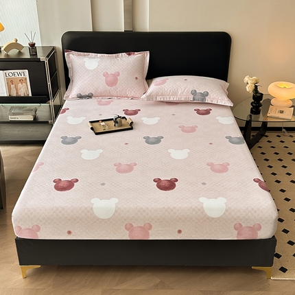 91家纺网 家纺一手货源 找家纺 大柏树 2025新款A类全棉磨毛印花单床笠 妙妙屋粉