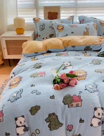 91家纺网 家纺一手货源 找家纺 2024新款加厚雪花绒印花四件套-风格二（提供卖家秀） 动物世界