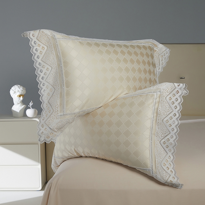 91家纺网 家纺一手货源 找家纺 2024新款高端蕾丝重磅真丝棉系列四件套-克莱斯特 克莱斯特-香槟