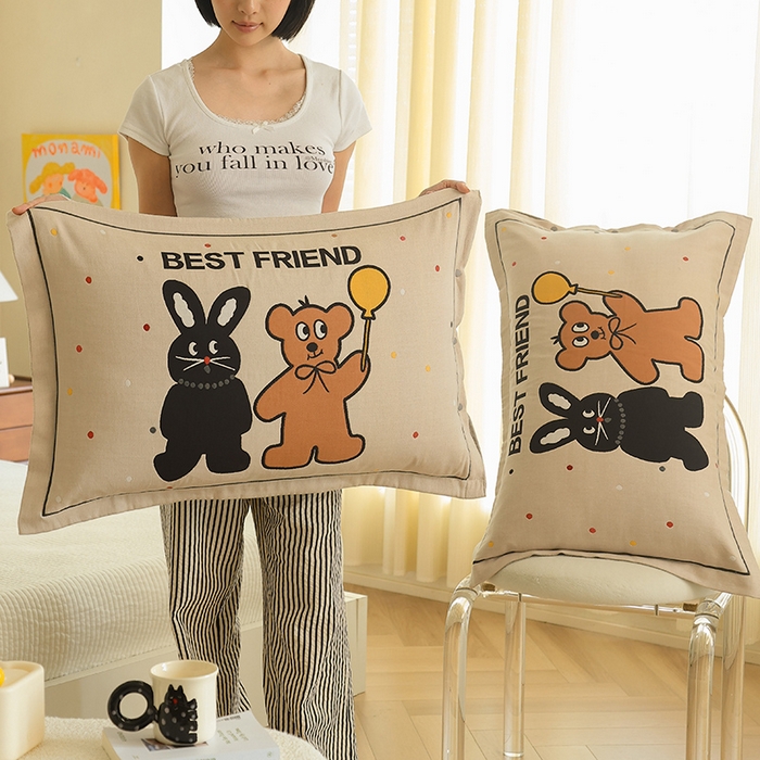 91家纺网 家纺一手货源 找家纺 2024新款全棉四层纱布枕套一对装纽扣款枕套 好兔友