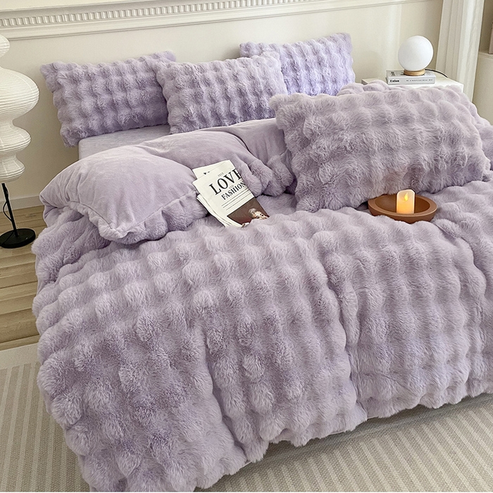 91家纺网 家纺一手货源 找家纺 畅畅家纺 2024新款AB版冬季纯色七彩兔兔绒兔毛绒牛奶绒四件套 魅力紫