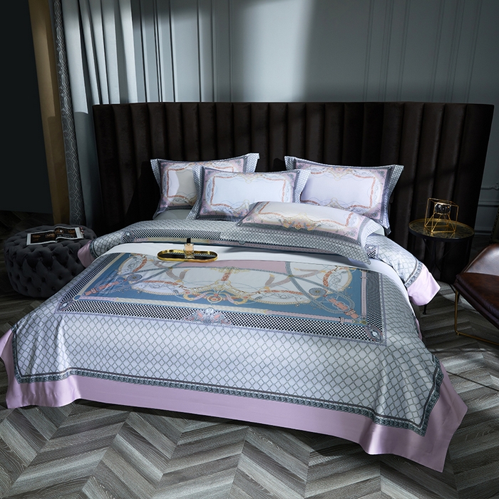 91家纺网 家纺一手货源 找家纺 2024新款100s长绒棉数码印花大版定位四件套 安琪