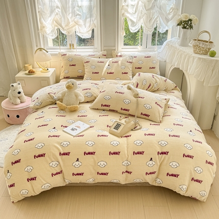 91家纺网 家纺一手货源 找家纺 （总）红粉佳人 2025新款小清新双面牛奶绒四件套