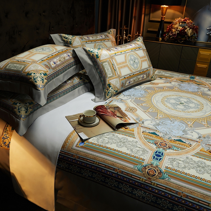 91家纺网 家纺一手货源 找家纺 2024新款100s长绒棉数码印花大版定位四件套 奥帝斯