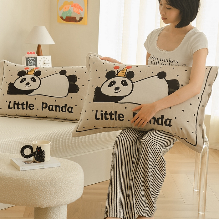 91家纺网 家纺一手货源 找家纺 2024新款全棉四层纱布枕套一对装纽扣款枕套 波点肥熊