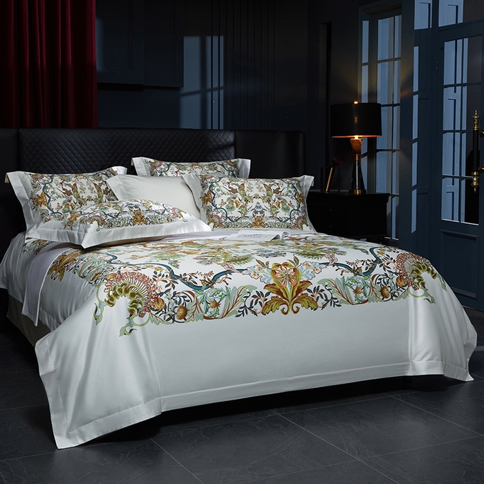 91家纺网 家纺一手货源 找家纺 2024新款100s长绒棉数码印花大版定位四件套 露茜