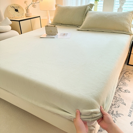 艾唯希家纺 2024新款A类牛奶绒单床笠系列 浪漫恋人-豆绿-(单床笠)