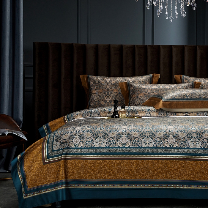 91家纺网 家纺一手货源 找家纺 2024新款100s长绒棉数码印花大版定位四件套 菲欧娜