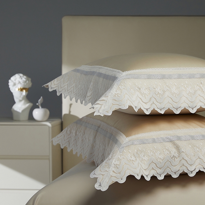 91家纺网 家纺一手货源 找家纺 2024新款高端蕾丝重磅真丝棉系列四件套-德鲁斯 德鲁斯 香槟