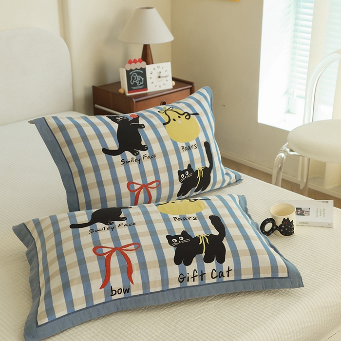 91家纺网 家纺一手货源 找家纺 （总）2024新款全棉四层纱布枕套一对装纽扣款枕套