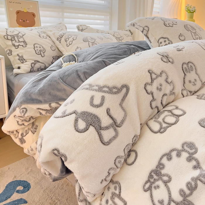 91家纺网 家纺一手货源 找家纺 2024新款加厚雪花绒印花单件被套-风格二（提供卖家秀 ） 灰色轨迹
