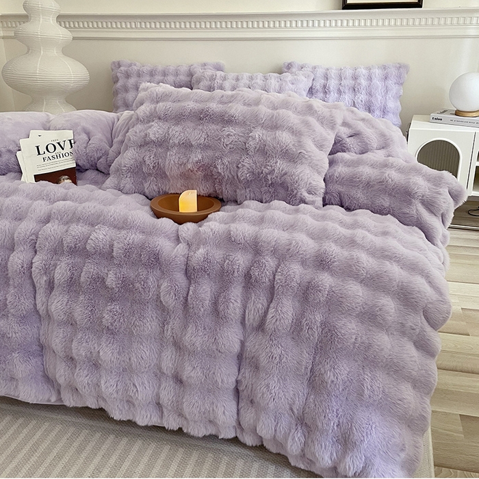 91家纺网 家纺一手货源 找家纺 畅畅家纺 2024新款AB版冬季纯色七彩兔兔绒兔毛绒牛奶绒四件套 魅力紫