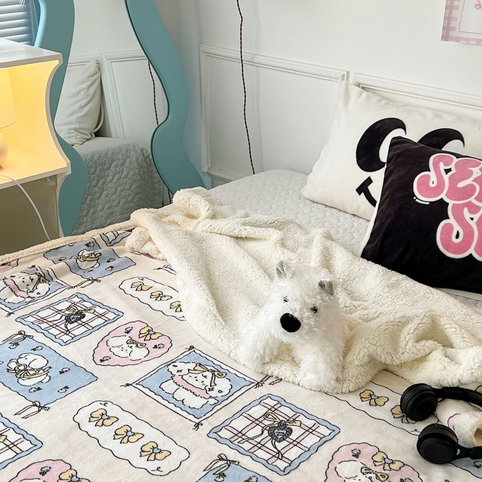 91家纺网 家纺一手货源 找家纺 昔可家纺 2024新款羊羔绒牛奶绒毛毯系列（三）-场景二-卡通系列 泡芙卷卷