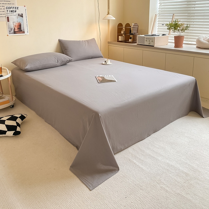 91家纺网 家纺一手货源 找家纺 眠帛家居 2024新款A类亲肤水洗棉纯色单品床单三件套 浅灰