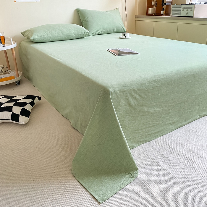 91家纺网 家纺一手货源 找家纺 眠帛家居 2024新款A类亲肤水洗棉纯色单品床单三件套 果绿