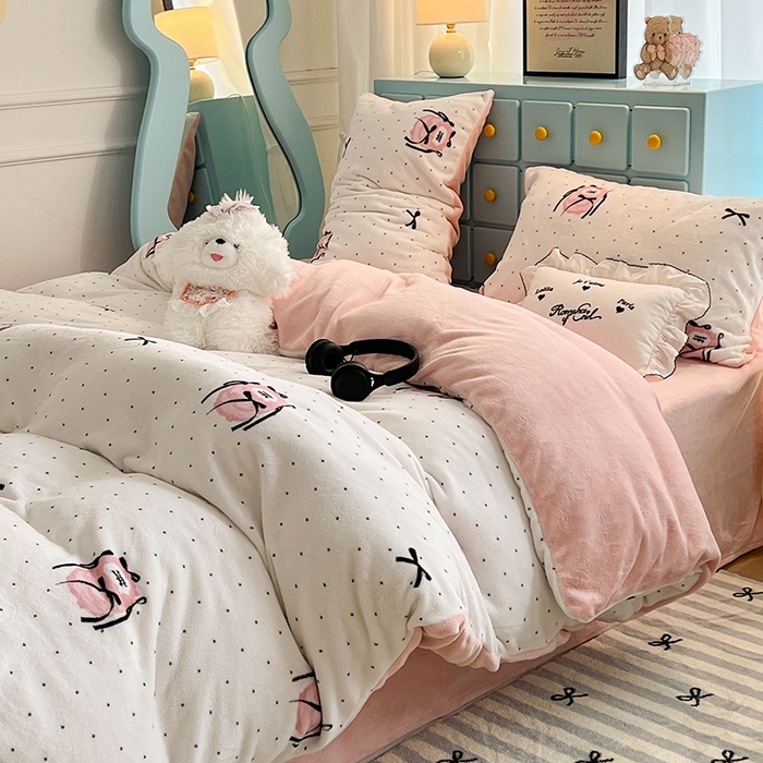 91家纺网 家纺一手货源 找家纺 （总）昔可家纺 2024新款印花牛奶绒四件套系列-ins少女系列