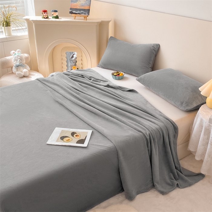 91家纺网 家纺一手货源 找家纺 眠帛家居 2024新款纯色高克重牛奶绒单床单 浅灰