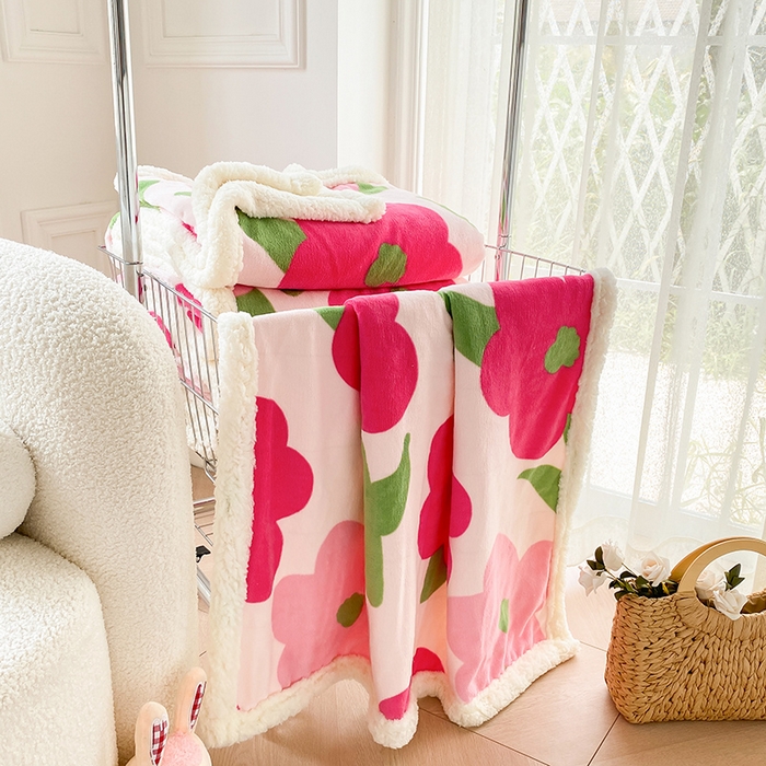 91家纺网 家纺一手货源 找家纺 花伞家居 2024直播新款牛奶绒羊羔绒多功能复合拉链被套款毛毯 毛毯-理想国粉