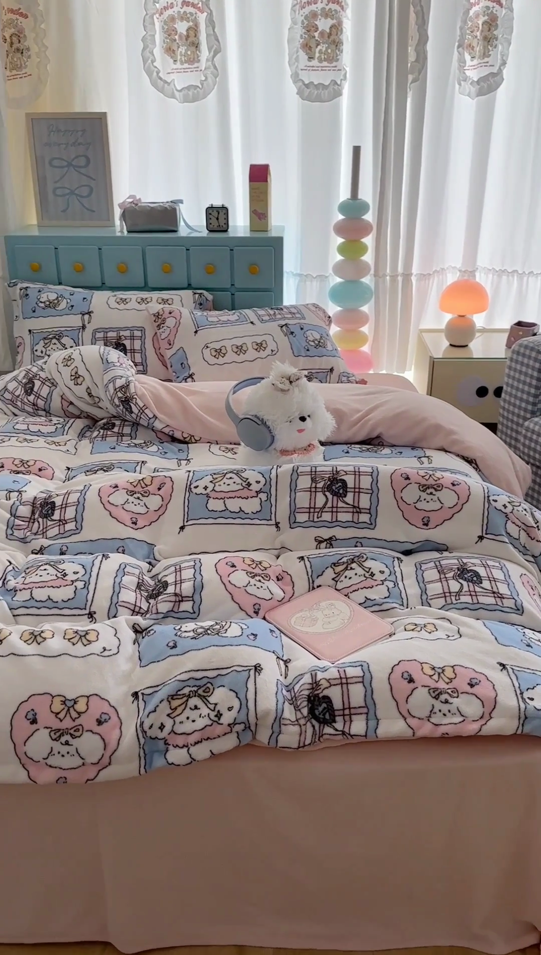 91家纺网 家纺一手货源 找家纺 昔可家纺 2024新款印花牛奶绒四件套系列-卡通系列 泡芙卷卷