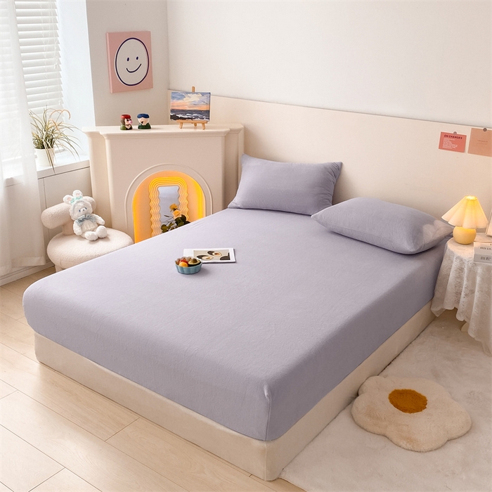 91家纺网 家纺一手货源 找家纺 眠帛家居 2024新款纯色高克重牛奶绒单床笠 浅紫