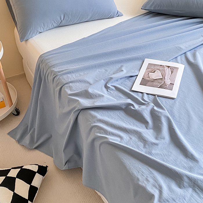 91家纺网 家纺一手货源 找家纺 眠帛家居 2024新款A类亲肤水洗棉纯色单品床单三件套 蓝灰