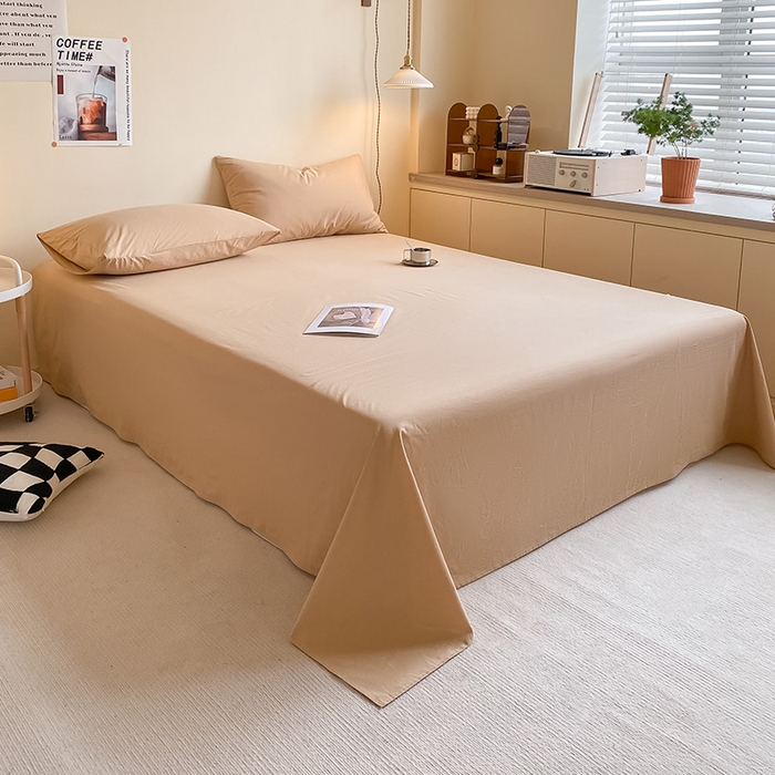 91家纺网 家纺一手货源 找家纺 眠帛家居 2024新款A类亲肤水洗棉纯色单品床单三件套 奶茶