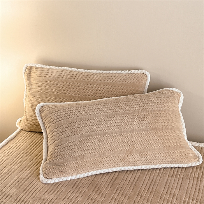 91家纺网 家纺一手货源 找家纺 欧邦 新款提花针织绒牛奶绒铂金系列床笠三件套四件套 针织绒-奶茶咖