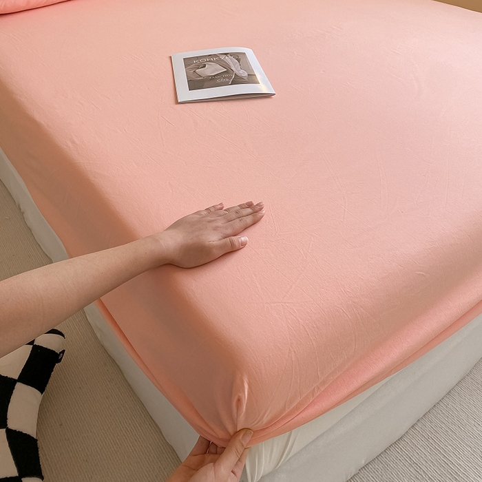 91家纺网 家纺一手货源 找家纺 眠帛家居 2024新款A类亲肤水洗棉纯色单品床笠三件套 奶油粉