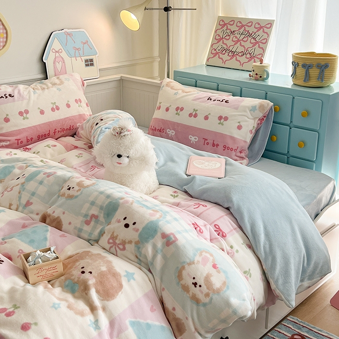 91家纺网 家纺一手货源 找家纺 昔可家纺 2024新款印花牛奶绒四件套系列-卡通系列 油画狗狗