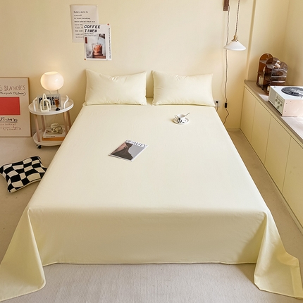 91家纺网 家纺一手货源 找家纺 眠帛家居 2024新款A类亲肤水洗棉纯色单品床单三件套 奶黄