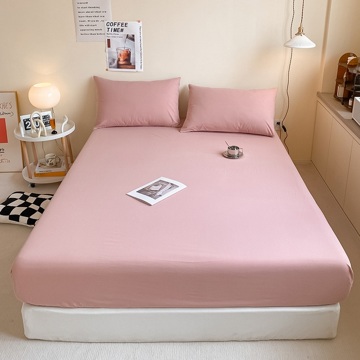 91家纺网 家纺一手货源 找家纺 眠帛家居 2024新款A类亲肤水洗棉纯色单品床笠三件套 豆沙