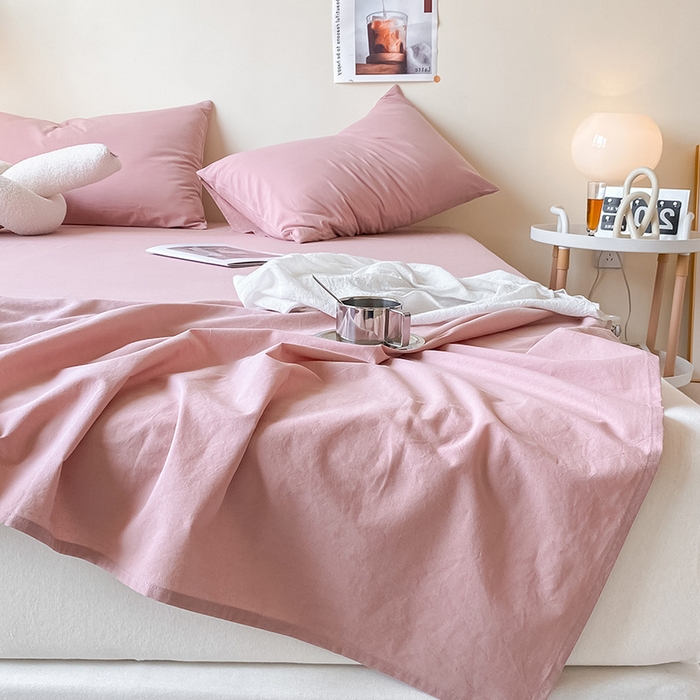 91家纺网 家纺一手货源 找家纺 眠帛家居 2024新款A类亲肤水洗棉纯色单品床单三件套 豆沙