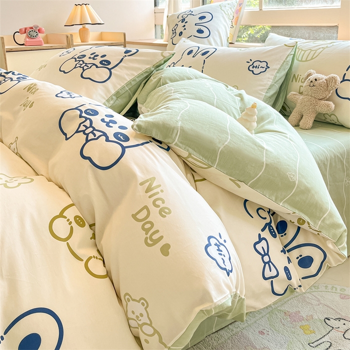 91家纺网 家纺一手货源 找家纺  本制 2024秋冬新款12868全棉印花四件套 饼干熊