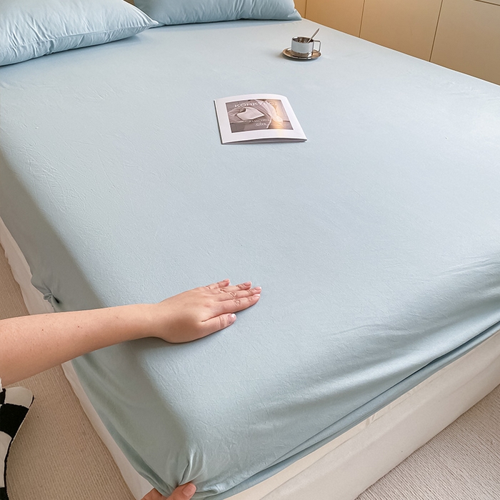 91家纺网 家纺一手货源 找家纺 眠帛家居 2024新款A类亲肤水洗棉纯色单品床笠三件套 繁星蓝