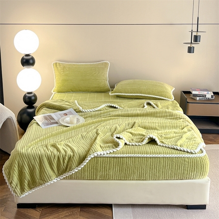 91家纺网 家纺一手货源 找家纺 欧邦 新款提花针织绒牛奶绒铂金系列毛毯毯子 针织绒-嫩绿