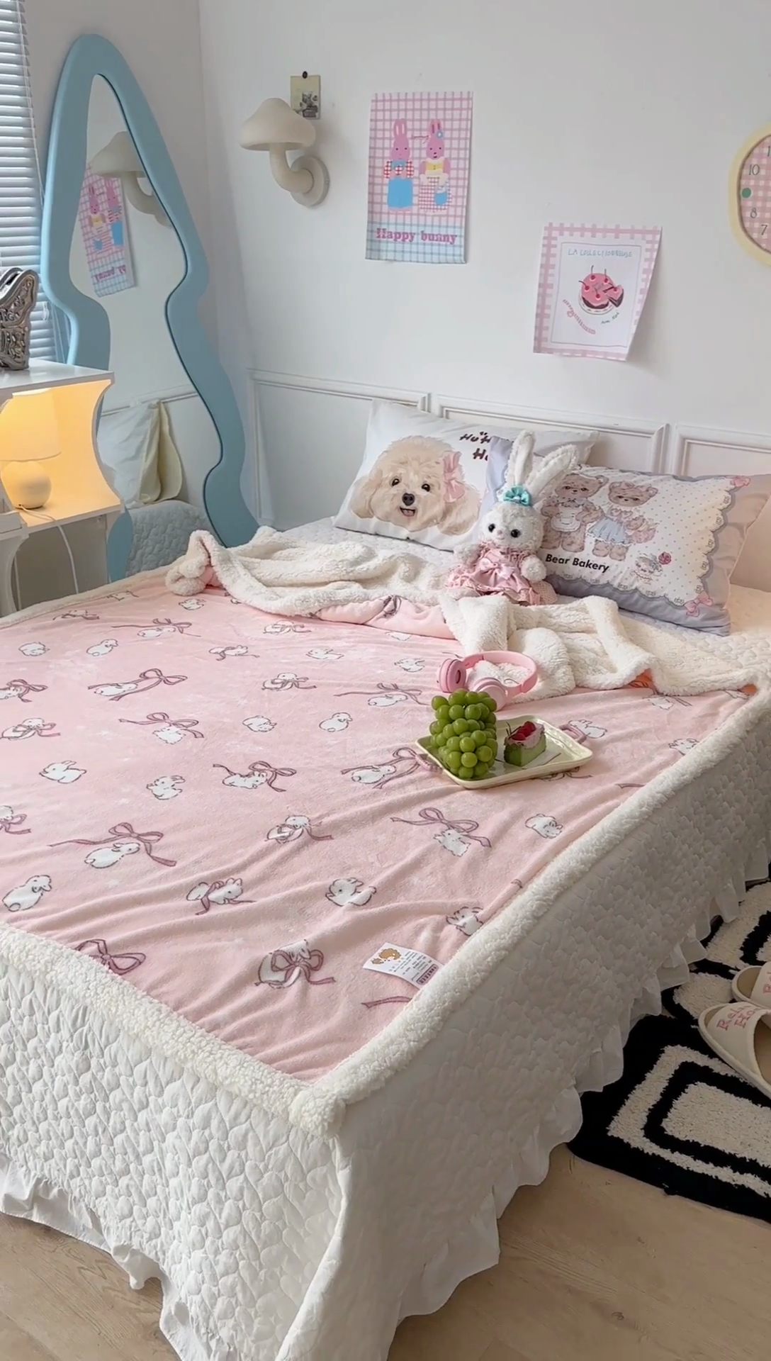 91家纺网 家纺一手货源 找家纺 昔可家纺 2024新款羊羔绒牛奶绒毛毯系列（三）-场景二-卡通系列 星野兔