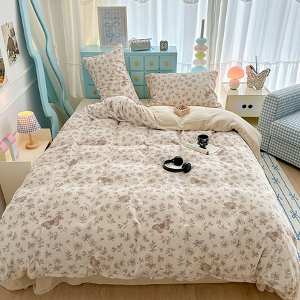 昔可家纺 2024新款印花牛奶绒四件套系列-复古小清新系列 复古蝴蝶