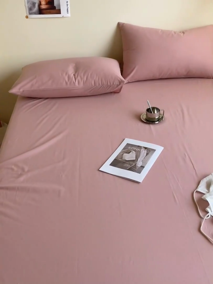 91家纺网 家纺一手货源 找家纺 眠帛家居 2024新款A类亲肤水洗棉纯色单品床单三件套 豆沙