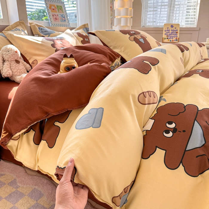 91家纺网 家纺一手货源 找家纺 花伞家居 2024新款直播网销斜纹加厚磨毛印花植物羊绒四件套面包师