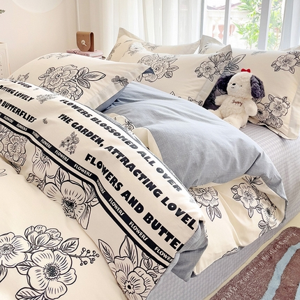 优选良品 2025直播爆款加厚全棉磨毛四件套喷气印花纯棉（一字绣工艺款）学生三件套9月上新 安曼