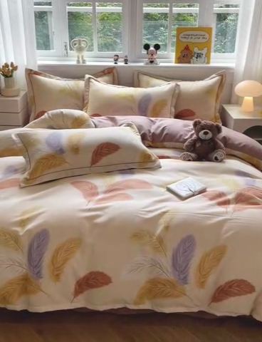 91家纺网 家纺一手货源 找家纺 优选良品 2025直播爆款加厚全棉磨毛四件套喷气印花纯棉（一字绣工艺款）学生三件套9月上新 晚秋