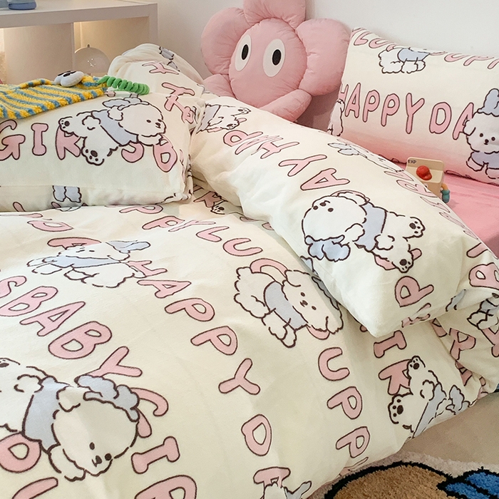 91家纺网 家纺一手货源 找家纺 昔可家纺 2024新款印花牛奶绒四件套系列-2023年热款系列 圣诞小萌狗