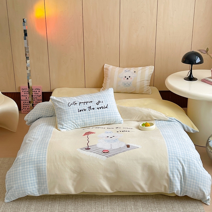 91家纺网 家纺一手货源 找家纺 昔可家纺 2024新款大版数码印花设计师牛奶绒四件套 小狗杰瑞