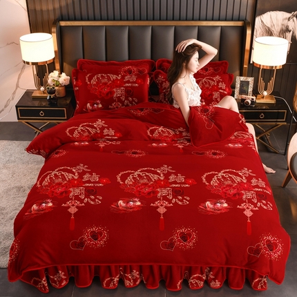 91家纺网 家纺一手货源 找家纺 （总 ）新8.5-9.5斤法莱绒四件套珊瑚牛奶金貂绒四件套床裙