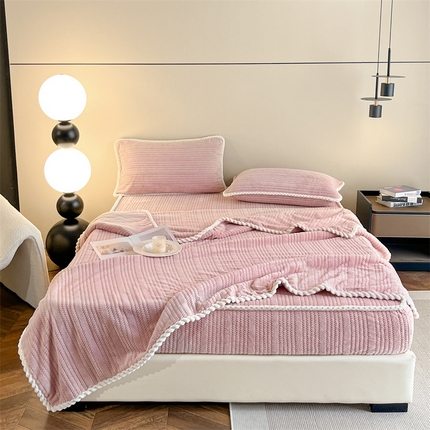 91家纺网 家纺一手货源 找家纺 欧邦 新款提花针织绒牛奶绒铂金系列毛毯毯子 针织绒-朱砂粉