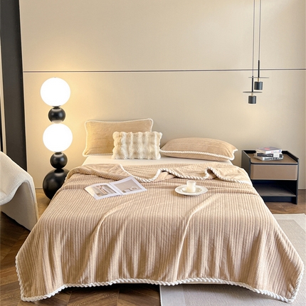 91家纺网 家纺一手货源 找家纺 欧邦 新款提花针织绒牛奶绒铂金系列毛毯毯子 针织绒-奶茶咖