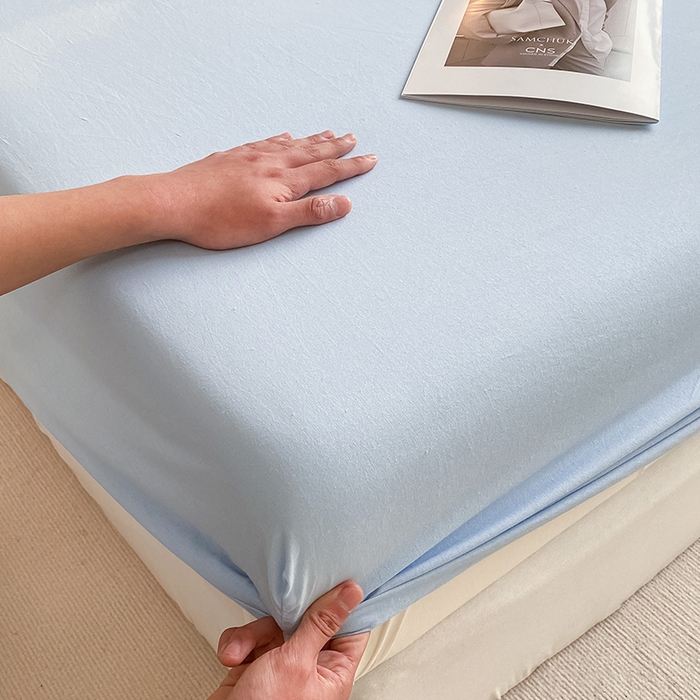 91家纺网 家纺一手货源 找家纺 眠帛家居 2024新款A类亲肤水洗棉纯色单品床笠三件套 天空蓝