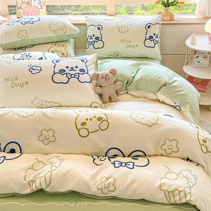 91家纺网 家纺一手货源 找家纺  本制 2024秋冬新款12868全棉印花四件套 饼干熊