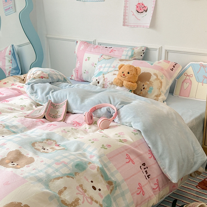 91家纺网 家纺一手货源 找家纺 昔可家纺 2024新款秋冬新款棉加牛奶绒四件套 拼接油画狗